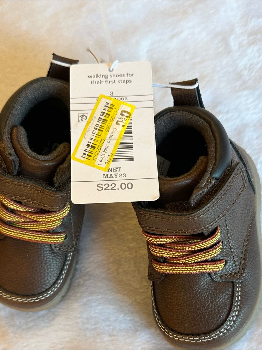 Carter's Brown Baby Walker Shoes with Yellow Accent Laces